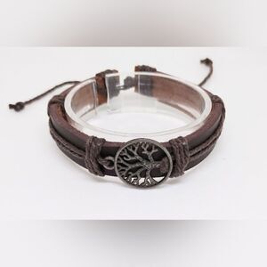 Men's bracelet leather Tree of life brown new e16